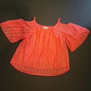 It's Our Time Coral Blouse Cold Shoulder